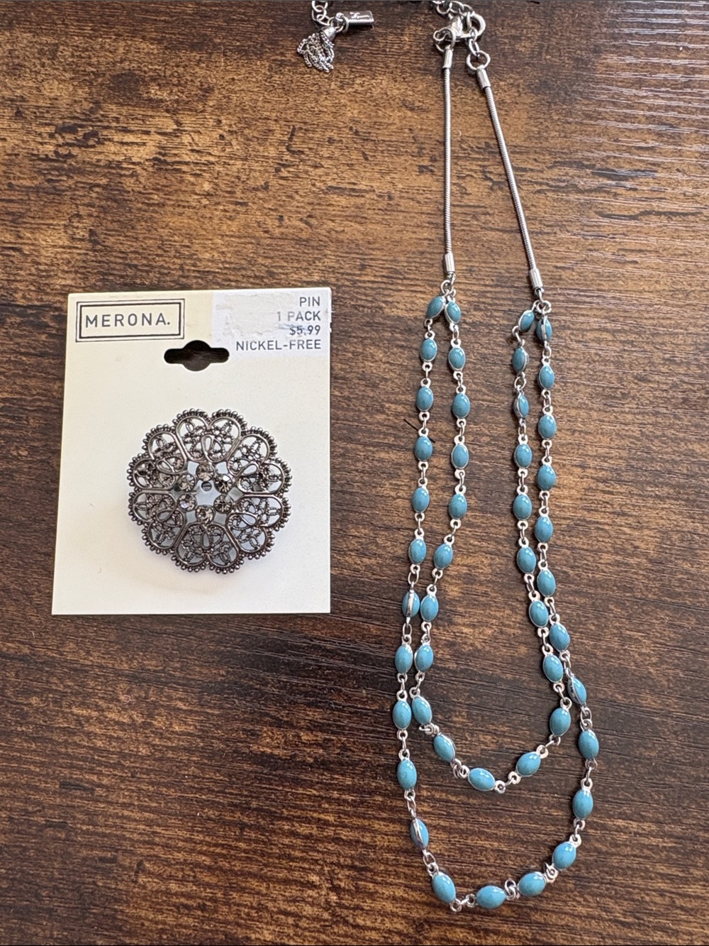 Merona Pin and Simply Vera Blue Double Strand Beaded Necklace